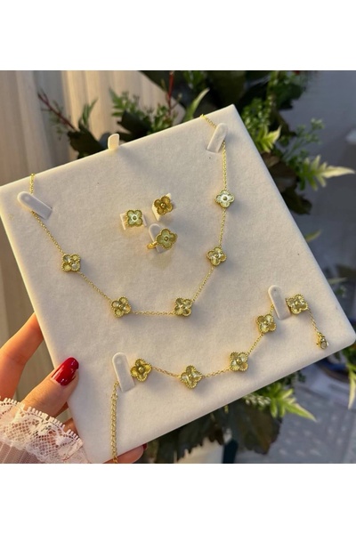 NN Set Bijuterii 4 piese ,Trifoi VENGA ,Otel inoxidabil placat cu aur 14 k