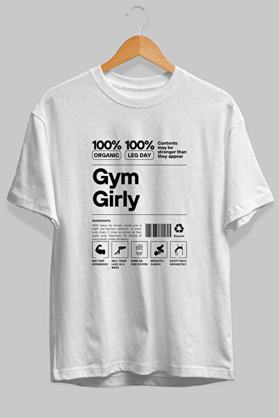 Ankhises Tricou alb cu imprimeu frontal Gym Girly Oversize, 100% bumbac, îmbr...