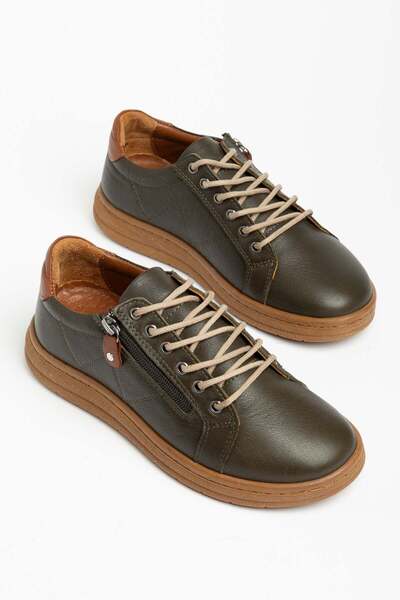 Dilimler Ayakkabı Khaki Genuine Leather Orthopedic Women's Casual Shoes with ...
