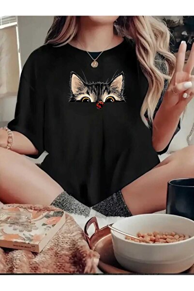 tkn your style Γυναικείο μπλουζάκι με σχέδιο γατούλας