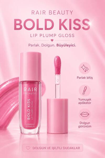 RAİR BEAUTY Bold Kiss Dudak Dolgunlaştırıcı Parlatıcı – Işıltılı Lip Gloss Pembe