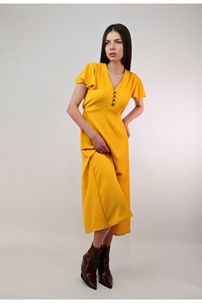 Planco Album Rochie Chihlimbar — Cu mâneci drapate tip fluture, în culoarea m...