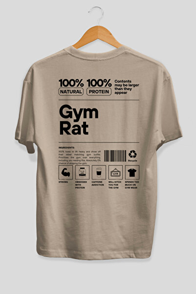 Ankhises Tricou Gym Rat oversize cu imprimeu pe spate, bej, 100% bumbac, îmbr...