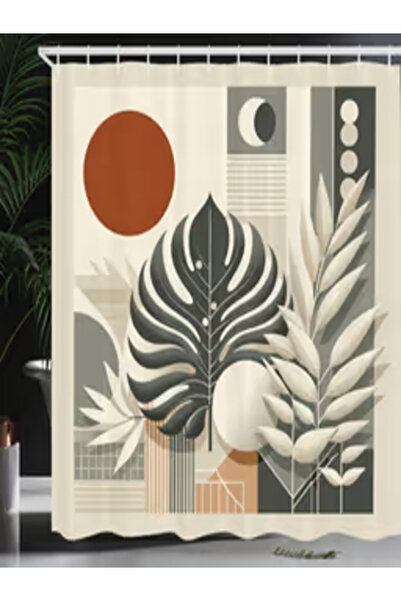 Abakuhaus Κουρτίνα Μπάνιου Monstera Mid-Century Boho Αδιάβροχη Ψηφιακή Εκτύπω...