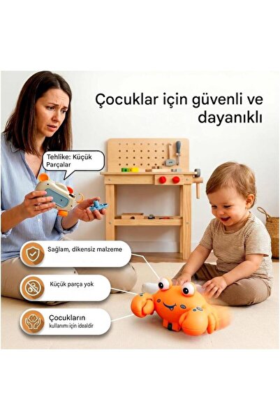 MİNGODAN Emekleme Oyuncağı Işıklı Kurmalı Yengeç Hareketli Duyusal Oyuncak Se...