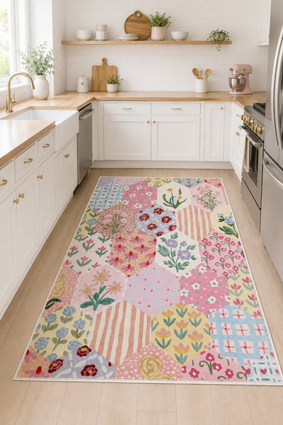PINKIE HOME Makinede Yıkanabilir Kaymaz Taban Leke Tutmaz Dijital Mutfak Halı...