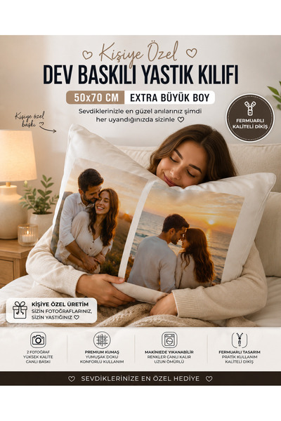 imkaya 50 x 70 Kişiye Özel Fermuarlı Baş Yastığı Kılıfı Kalın Kumaş Fotoğrafl...