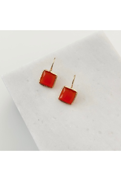 Vesce Atelier Chalcedony Large Square Natural Stone Earrings Orange