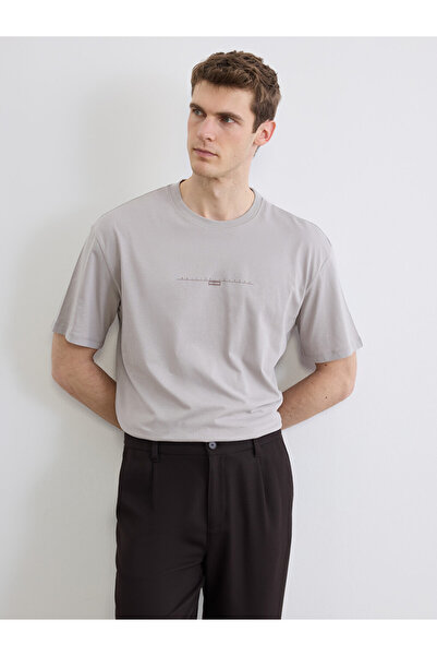 LC Waikiki Gray Relax Fit Crew Neck Printed Men's T-Shirt