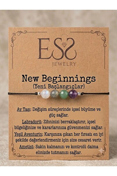Yeni Başlangıçlar ve Motivasyon Makrome Bileklik – 6mm Doğal Taşlı, Ayarlanabilir Bileklik