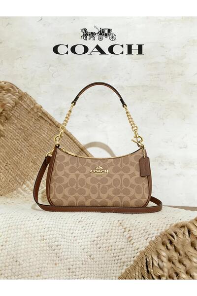 coach house حقيبة كتف تيري بتصميم كلاسيكي وطباعة مميزة، حقيبة يد متعددة الاست...