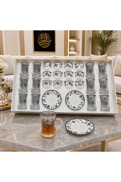 laverahome 36Pcs Luxurious Tea Cups and Coffee Cups Set - Elegant Grey Engrav...