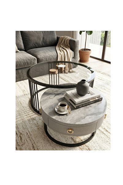 shopandshop Modern 2-piece White Round Nesting Coffee Table with Drawers