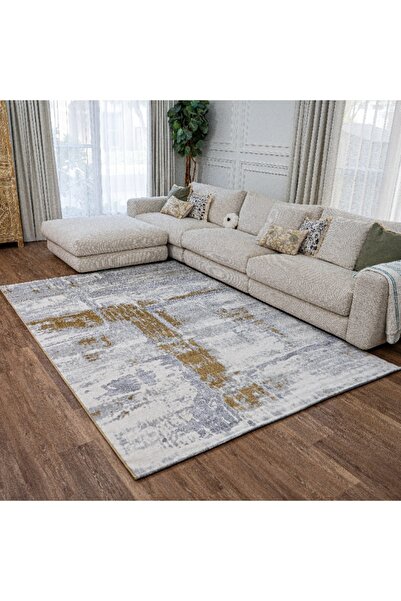 Handpicked Furniture سجادة ذهبية بتصميم تجريدي، سجاد فائق النعومة لغرف النوم ...