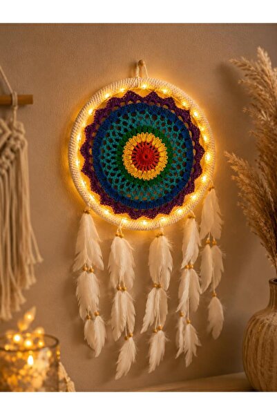 Hd Marketim LED Işıklı Dream Catcher Düş Kapanı El Yapımı Bohem Duvar Süsü Re...