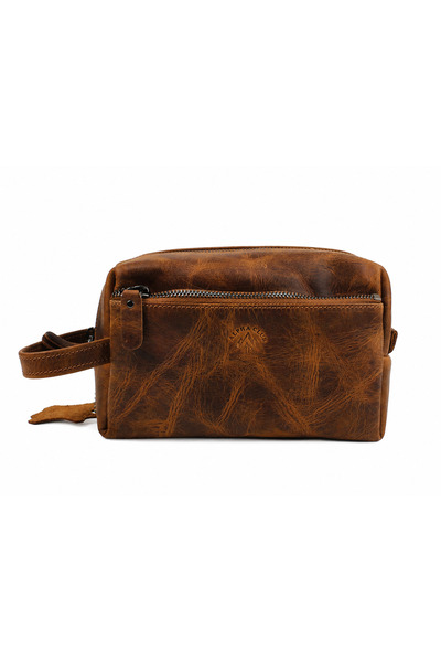 AlphaClub Bag Men's Genuine Leather Tan Zippered Handbag and Clutch Bag