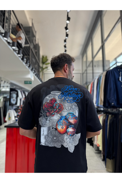 BYBASICMAN Black Heritage Embroidered Oversize T-Shirt Sw-5181