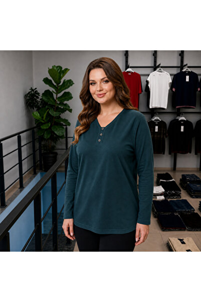 QYA Clothing مقاس كبير، قماش فيسكوز، ياقة على شكل حرف V، أزرار، قطن ممشط للأمهات