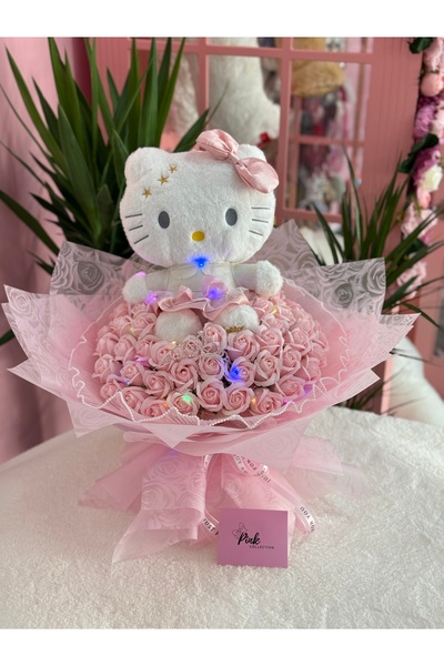 pink collection Işıklı büyük Hellokitty buketi