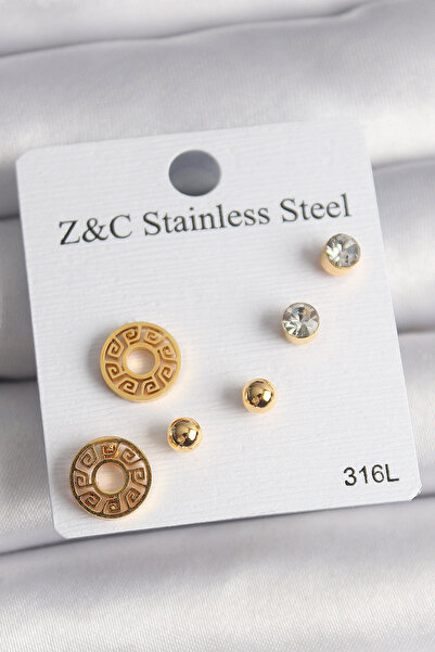 OGHAMAY 316L Steel Gold Color Zircon Stone Labyrinth Model Women's Earring Set