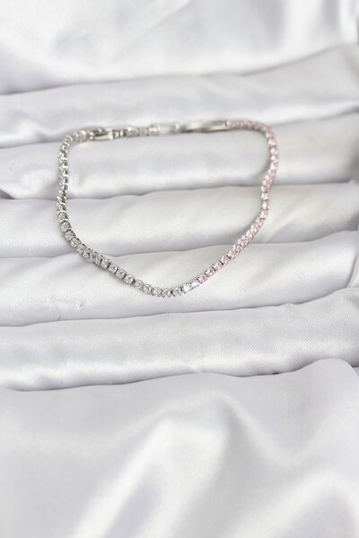 OGHAMAY Pink and White Zircon Stone Silver Color Waterway Women's Bracelet