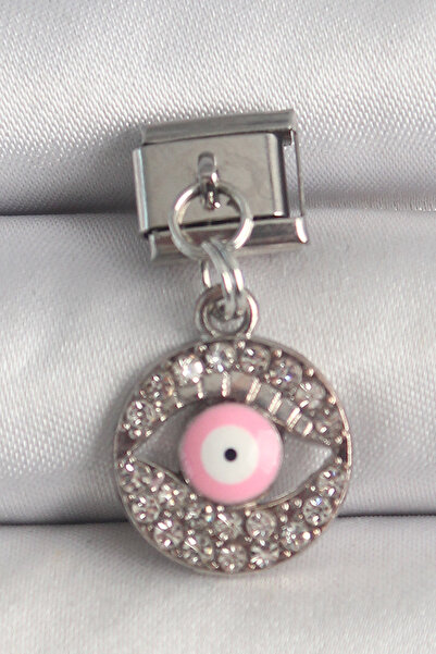 OGHAMAY 316L Steel Silver Color Hanging Zircon Stone Pink Eye Model Nominatio...