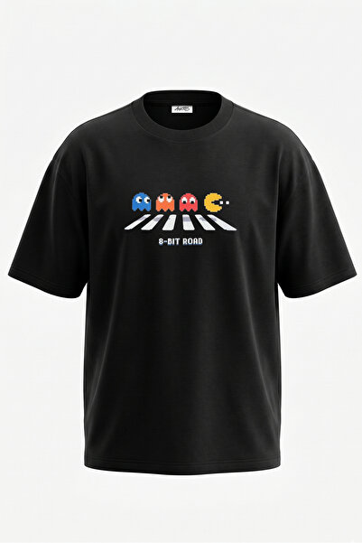 Anetos Pac Man 8-bit dizajn, pamučna crna oversize majica sa zadnjim printom