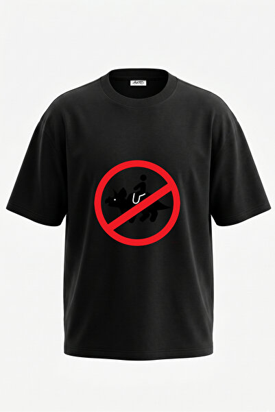 Anetos Tricou oversize negru din bumbac cu imprimeu pe spate No Triceratops R...