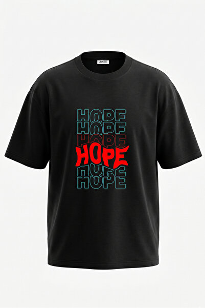 Anetos Tricou oversize negru din bumbac cu imprimeu pe spate Hope Layered Design