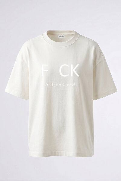 Anetos Tricou oversize alb din bumbac cu imprimeu pe spate cu slogan F CK