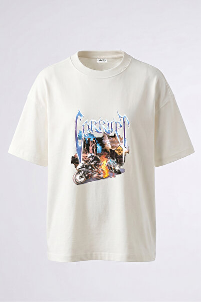 Anetos Tricou supradimensionat alb din bumbac cu imprimeu pe spate Corrupt Bi...