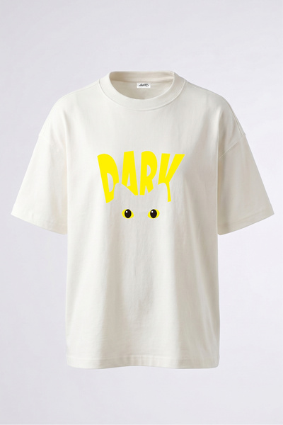 Anetos Dark Cat Design Back Printed Cotton White Oversize T-Shirt