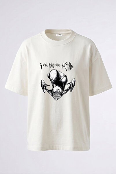 Anetos Tricou oversize alb din bumbac cu imprimeu pe spate cu design Monster ...