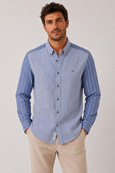 Fitmens Slim Fit Long Sleeve Double Pattern Lapel Buttoned Linen Lycra Pocket...
