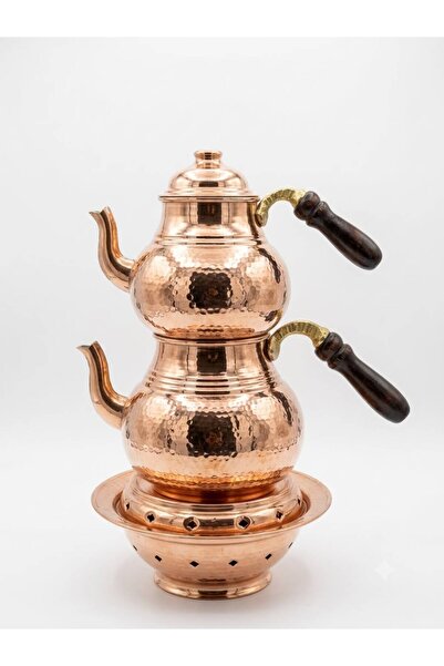 AURA COPPER Bakır Çaydanlık El İşleme Dövme Desen Büyük Boy (1mm Bakır) + Bal...