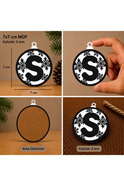 Reysa Tasarım Letter S Christmas Ornament – Mdf Pine Tree Patterned Hanging D...