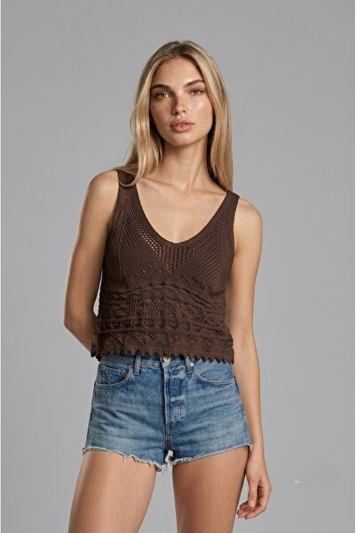 SLAW REZZ Women's V-Neck Knitwear Knitted Bustier - Openwork Strap Tank Top B...