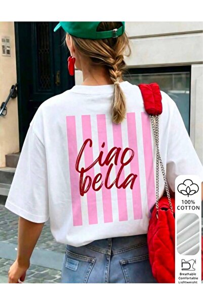 LELVANİ ŽENSKA CRVENA MAJICA SA PISANIM NALIKOM CIAO BELLA, PRUGASTA, S KRUŽN...