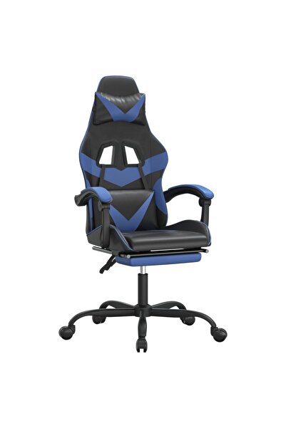 vidaxl Scaun de gaming cu suport picioare, negru/albastru, piele