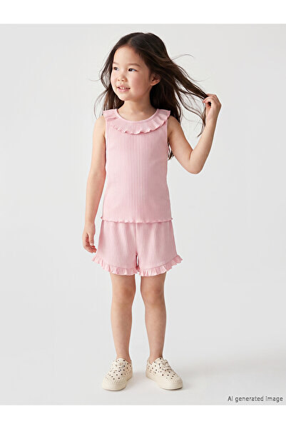 LC Waikiki Özmarka New Season Ruffle Detailed Ribbed Girls' Shorts