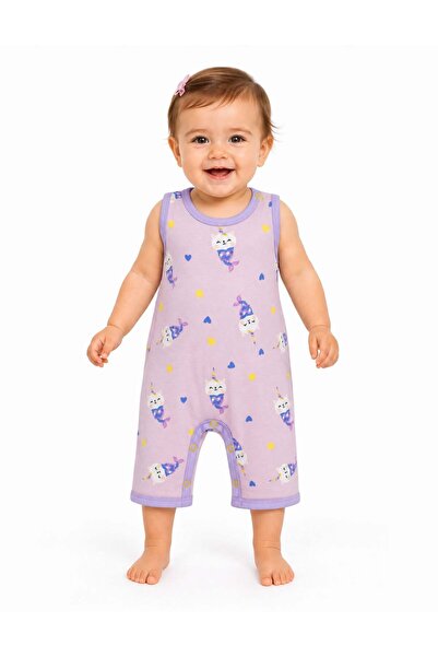 OrganicKid Merkitty Kız Bebek Pembe Kolsuz Tulum