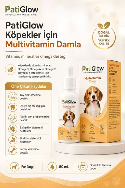 Pati Glow Köpekler Için Premium Multivitamin Damla, Eklem Destekleyici 50 ml