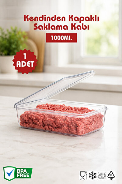 Nandy Home 1 Adet 1000Ml. Kendinden Kapaklı Saklama Kabı - Difriz Kullanımına...