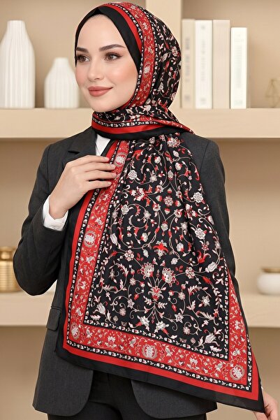 hadiora Women's Black Floral Patterned Soft Shawl