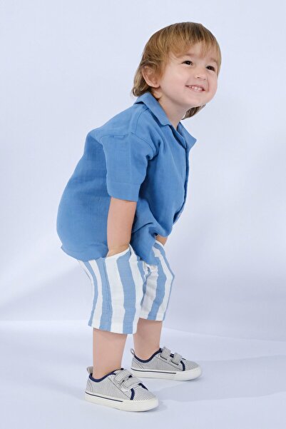 Little Gusto Organic Cotton Muslin Shirt Shorts Set Baby Set Blue