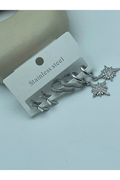 BİJU YILMAZ 26Clk125 - Silver North Star Earring Set