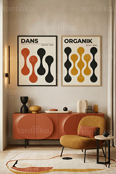 Tontilika Σετ 2 τραπεζιών με ξύλινο πλαίσιο Dynamic Colorful Geometries