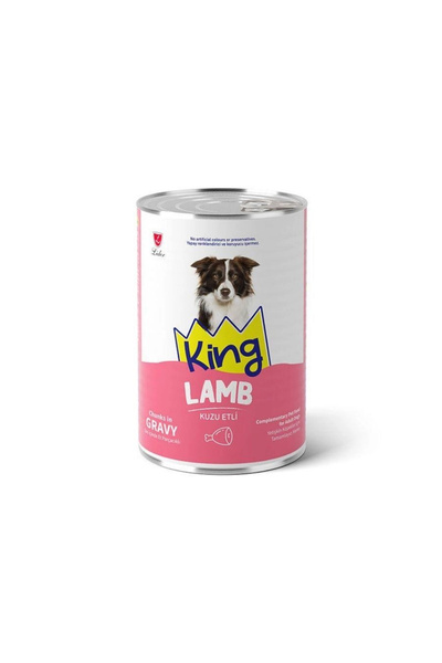 King Sos İçerisinde Et Parçacıklı Kuzu Etli Yetişkin Köpek Konservesi 400 gr