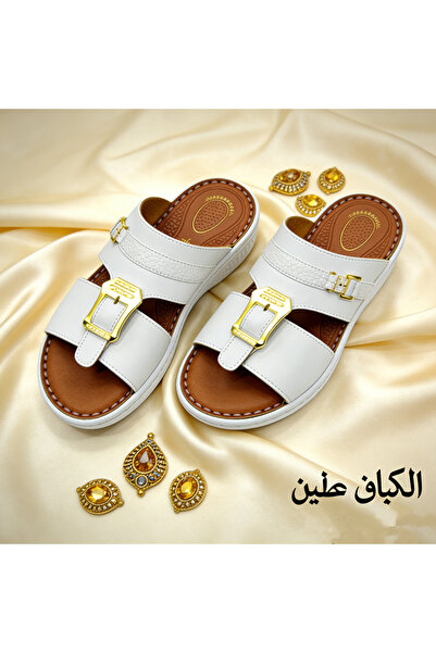 Saudi Step صندل رجالي إيطالي فريد مصمم يدويًا بحزام ذهبي مزدوج، نعل تدليك 5 س...