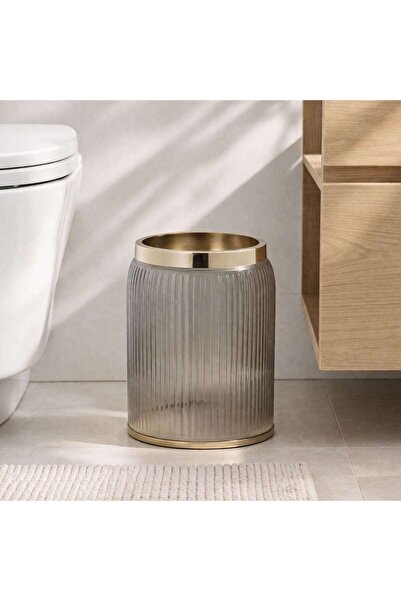 PAN HOME Aurum Glass Waste Bin 19.5x19.5x25.5cm - Smoke Grey